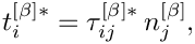 \[
t_i^{[\beta]*} = \tau_{ij}^{[\beta]*} \, n_j^{[\beta]},
\]