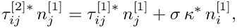 \[
\tau_{ij}^{[2]*} \, n_j^{[1]} =
\tau_{ij}^{[1]*} \, n_j^{[1]} + \sigma \, \kappa^* \, n_i^{[1]},
\]